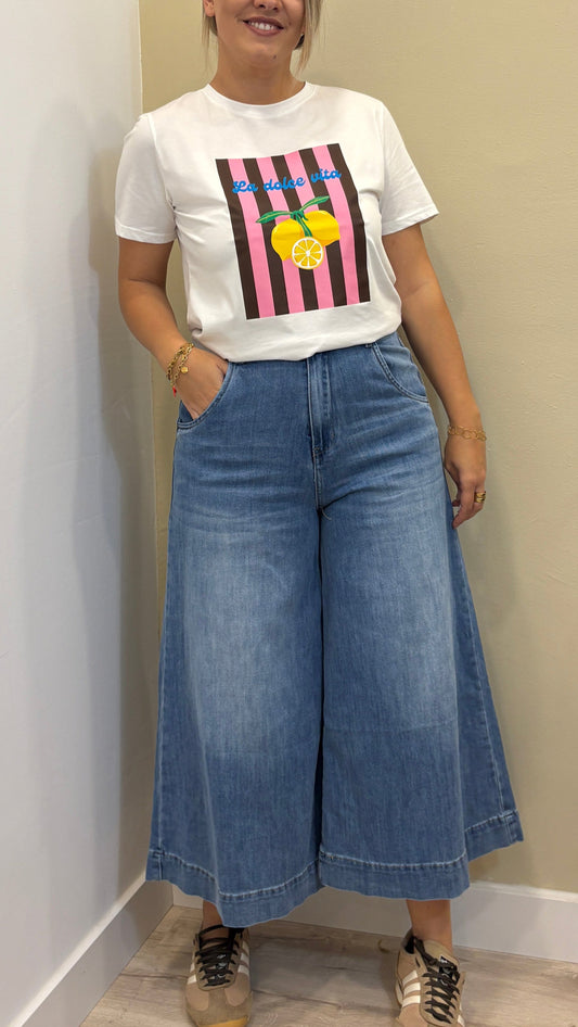 Jeans Culotte Tiro Alto