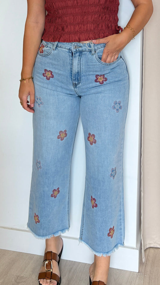 Jeans Midi Wide Leg Flores