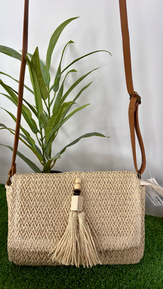 Bolso de Bandolera Rafia en Beige
