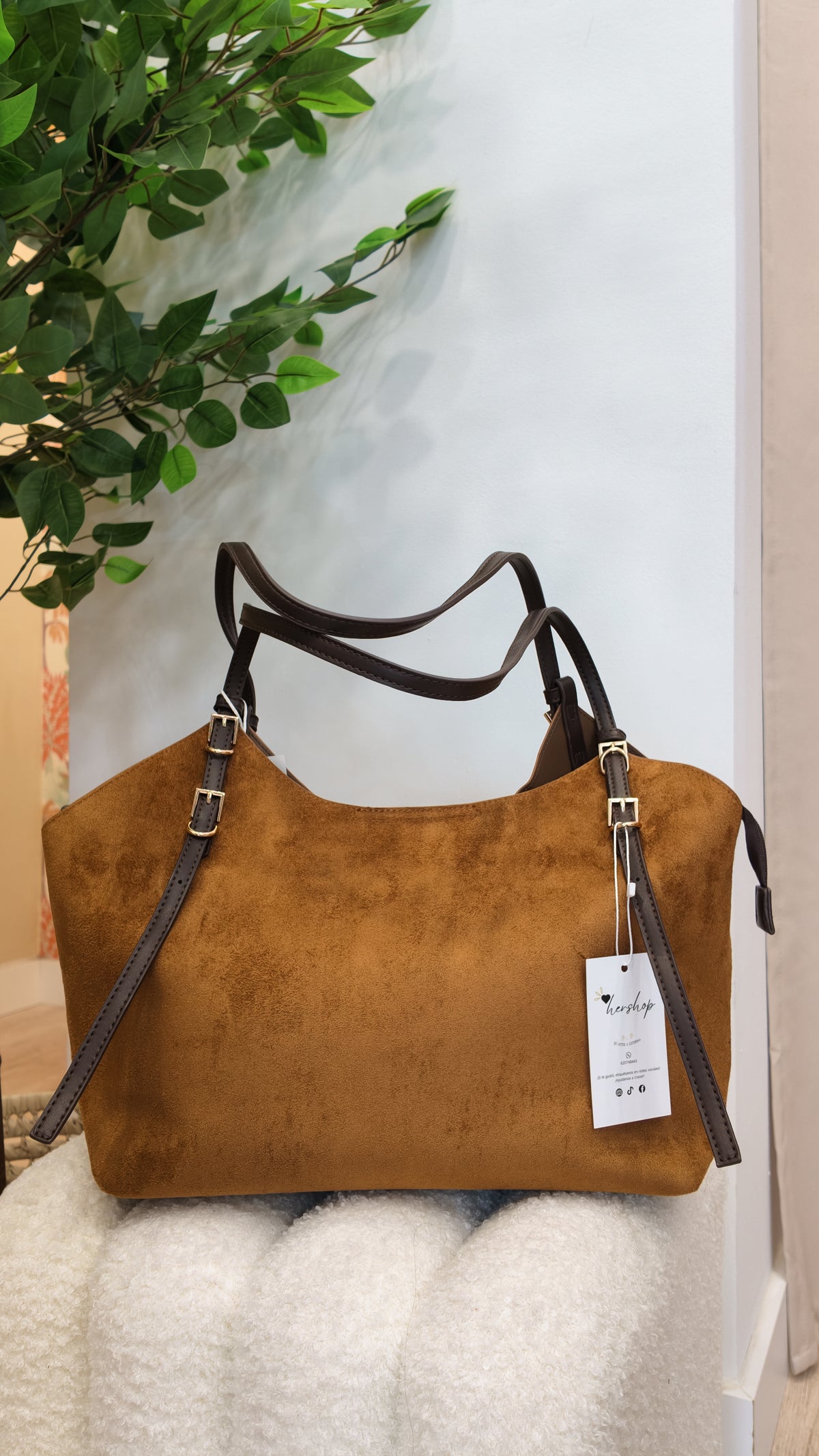 Bolso Shopper Hombro Hebillas Camel