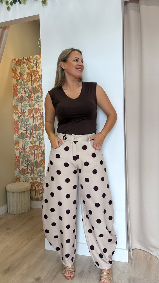 Pantalón Baggy Lunares Camel/Beige