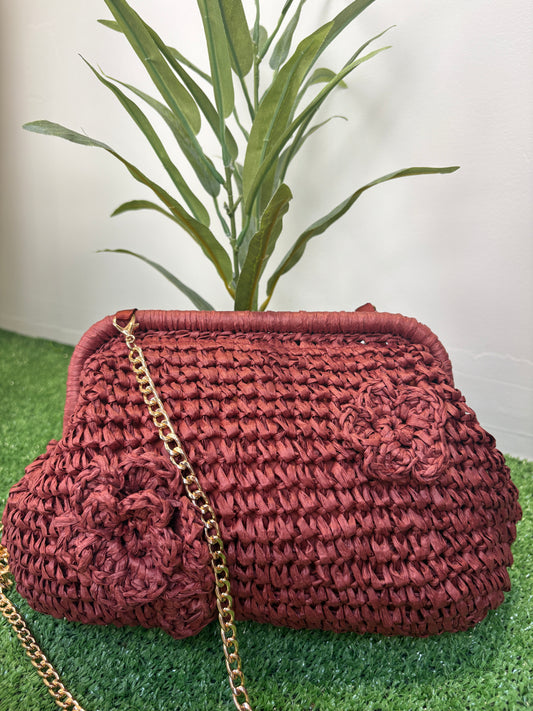 Bolso Rafia detalle Flor Terracota