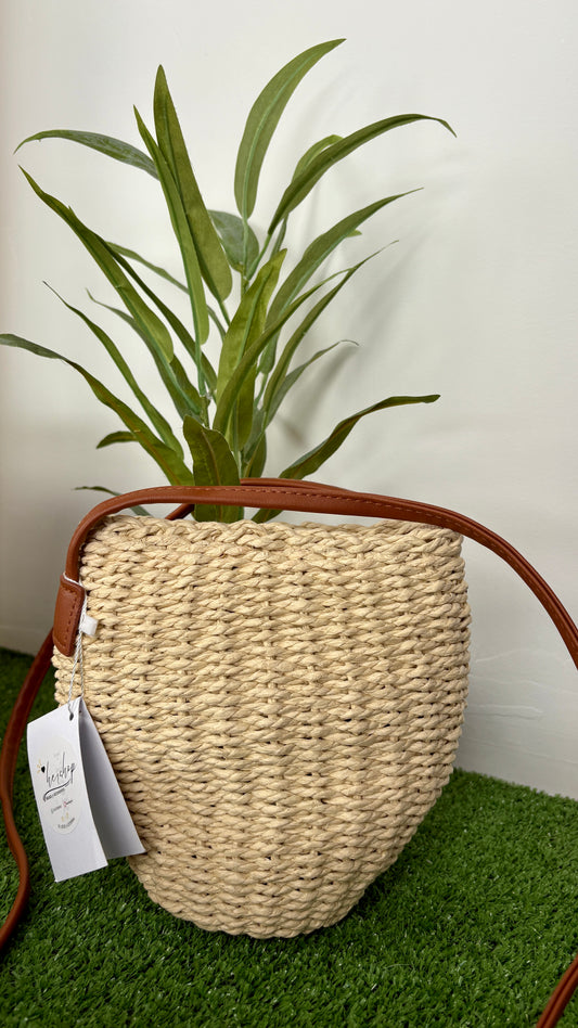 Mini Bombonera Beige Rafia