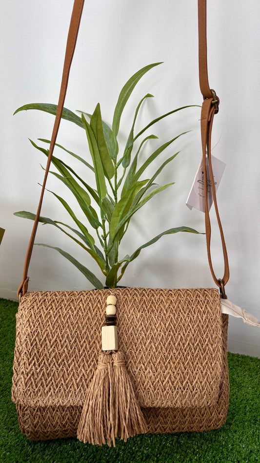 Bolso de Bandolera Rafia en Camel